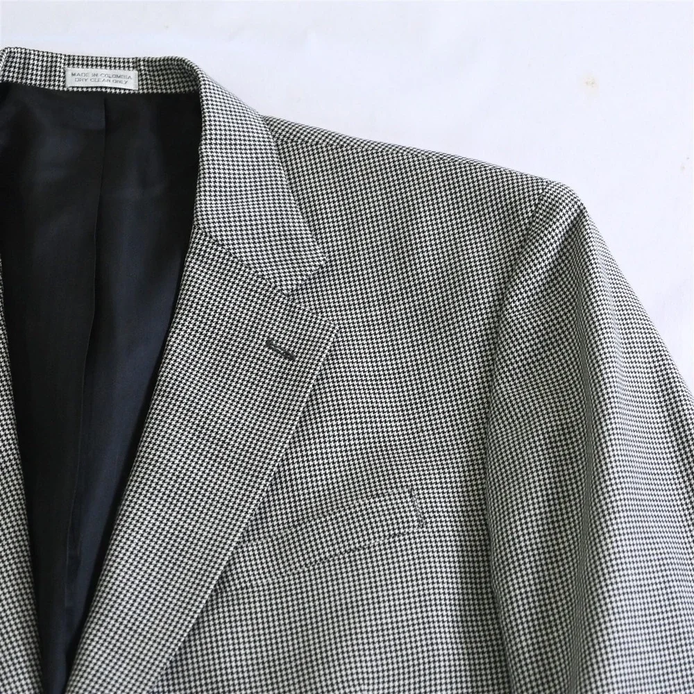 Meeting Street 48R Gray Houndstooth 100% Wool Mens Blazer Suit Jacket Sport Coat